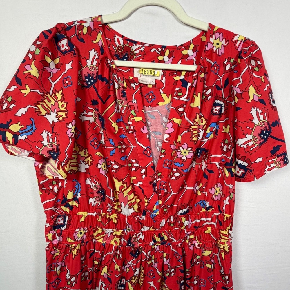 By Anthropologie Maxi Dress Floral Kilim Print Red Boho Cottage Garden Festival
